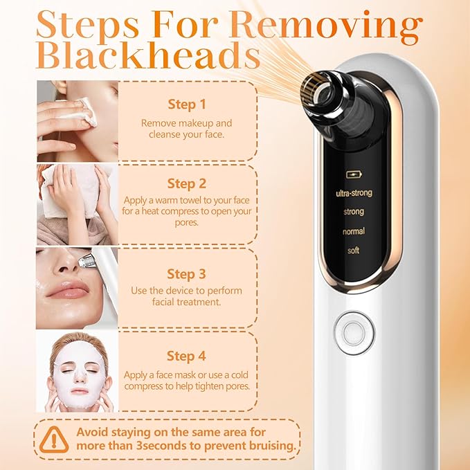 Yccu Blackhead Remover Vacuum Pore Extractor Black Head Remover for Face&Nose Blackhead Extractor Pore Vacuum Pimple Extractor Tool Pore Cleaner with USB Charge 4 Modes 5 Suction Heads for Women&Men
