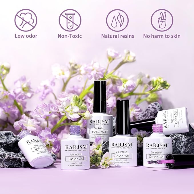 RARJSM Nude Gel Nail Polish Purple Glitter 6pcs Set 7.5ml Jelly Shimmery Sheer Violet Nail Gel Polish Iridescent Sparkly Light Purple Pink Translucent Natural Skin Tone Color Soak off UV LED Cured