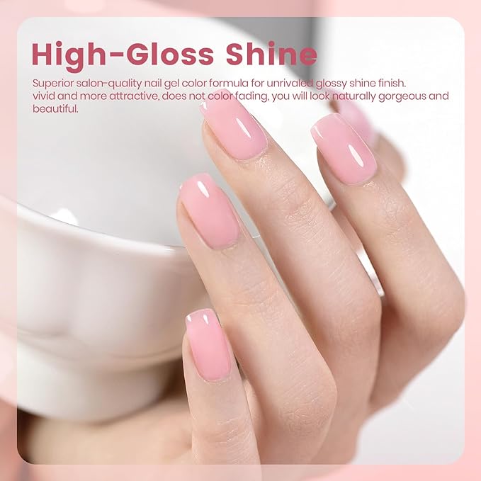 RARJSM Nude Sheer Pink Fiber Glass Rubber Base Gel Nail Polish for Repair Broken Nails StrengthenerGel Base Coat Transparent Brush on Building Gel in a Bottle Soak Off UV LED Curing Requires 15ml