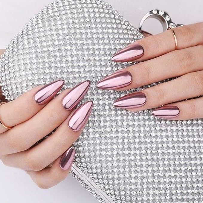 6 Colors Solid Chrome Nail Glitter Powder Set Metallic Mirror Chrome Powder for Nails, Gold Rose Gold Champagne Mutil Colors Palette Nail Pigment Powder Manicure Nail Art Decorations