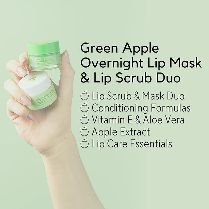 W7 Sweet Dreams Lip Scrub & Overnight Lip Mask Duo - 2Pcs Set - Apple Flavour - Exfoliate, Condition, Soothe & Hydrate