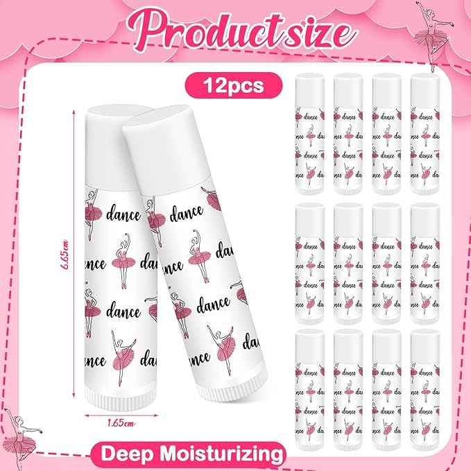 12 Pack Dance Theme Ballet Lip Balms Bulk Moisturizing Lip Balms Back To School Gift Ballet Gifts Lip Balm Christmas Thanksgiving Day Dance Party Thanks Gift for Dancer Girl Woman