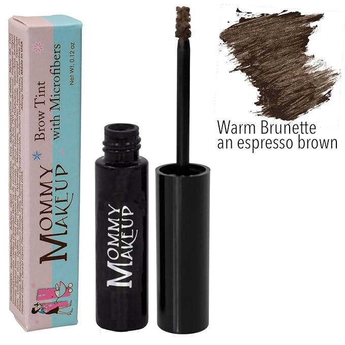 Brow Tint with Microfibers - 4-in-1 Tinted Eyebrow Gel to Groom, Hold, Sculpt & Color Your Brows, Covers Gray Hair - Water Resistant, Clump-Free, Long Lasting (Warm Brunette) by Mommy Makeup
