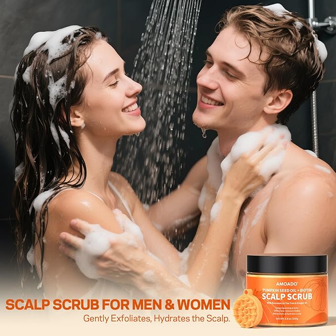 Scalp Scrub, Pumpkin Seed Oil Scalp Exfoliator With Biotin & Rosemary, Sulfate Free Scalp Detox for Itchy Scalp & Dandruff & Buildup Removal & Hair Growth, Hair Scrub with Scrubber