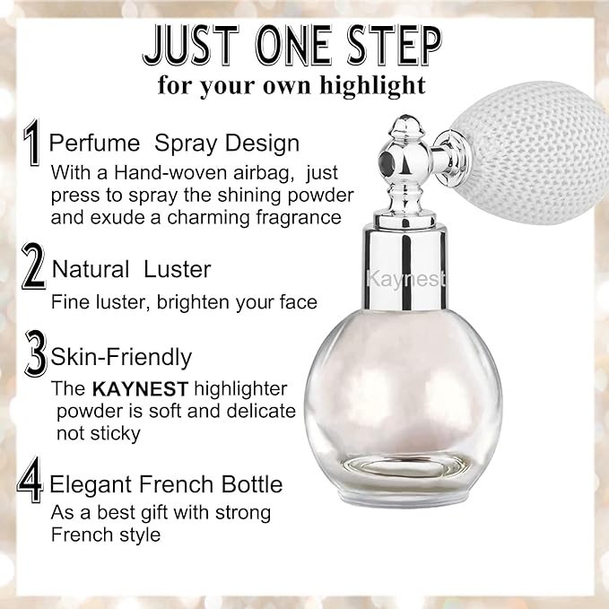 Highlighter Powder Spray, Longwear Glitter Spray for Body, Face, Hair, Shimmer Powder High Gloss Loose Powder Makeup Mist for Festive Party, Stage Shows, Nightclubs, Bar(2#Champagne)