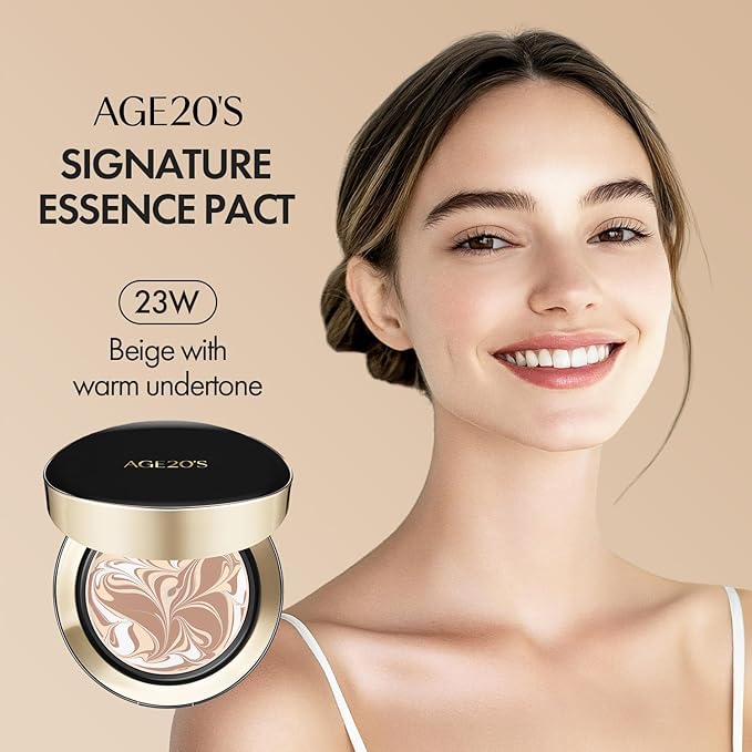 AGE20'S Signature Essence Pact SPF 50+ | Pack of 1 | 23W BEIGE | Cream Foundation, Dewy Finish, Natural Coverage | Korean Cushion Foundation