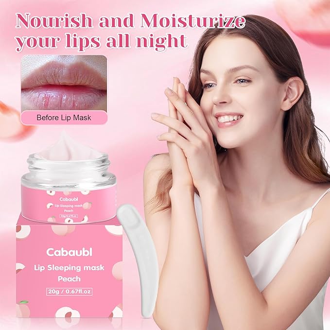 Lip Sleeping Mask,Moisture Lip Mask Overnight,Night Repair Sleeping Lip Balm,Sleeping Lip Butter Balm to Moisturize & Nourish Dry Cracked Lips,Lip Treatment Mask,Peach Lip Mask(20g, 0.7 oz)