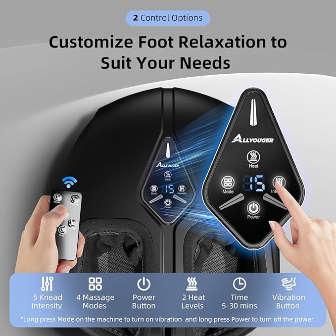 Shiatsu Foot Massager with Heat,Vibration,Air Compression and Deep Kneading for Plantar Fasciitis, Neuropathy,Improve Foot Wellness,Gifts for Women & Men（Black）