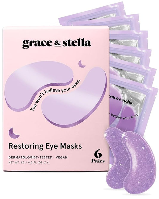grace & stella Retinol Under Eye Patches for Puffy Eyes and Dark Circles - Restoring Gel Under Eye Masks with Hyaluronic Acid - Vegan Cruelty-Free Skincare - Birthday Gifts for Women (Purple, 6 Pairs)