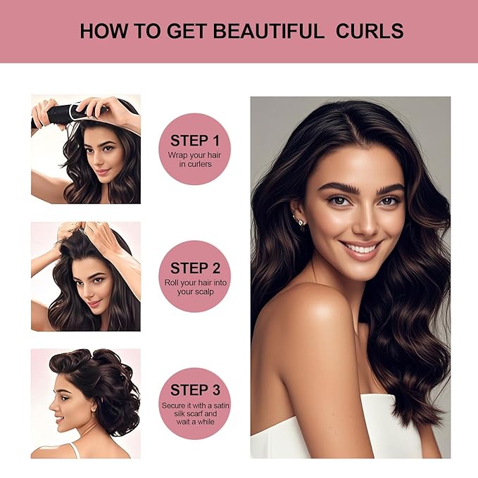 Heatless Curls Overnight Set - Jumbo Overnight Hair Curlers to Sleep In, Soft Velvet Hair Rollers for Women, No Damage Curls Styling Tools 3pcs