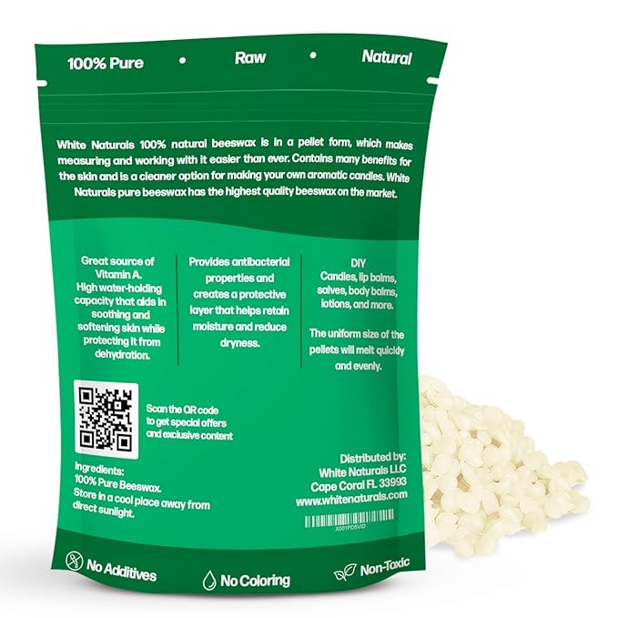 White Beeswax Pellets 1 lb (16 oz), Pure, Natural, Cosmetic Grade, Bees Wax Pastilles, Triple Filtered, Great For DIY Lip Balms, Lotions, Candles