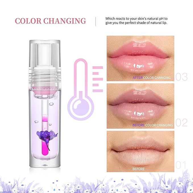 Flower Lip Oil, Hydrating Lip Glow Oil, Plumping Lip Oil, Non-Sticky Long Lasting Lip Oil Gloss, Transparent Lip Oil Tinted, Lip Plumper Gloss, Moisturize your lips and Reduce lip lines (02)