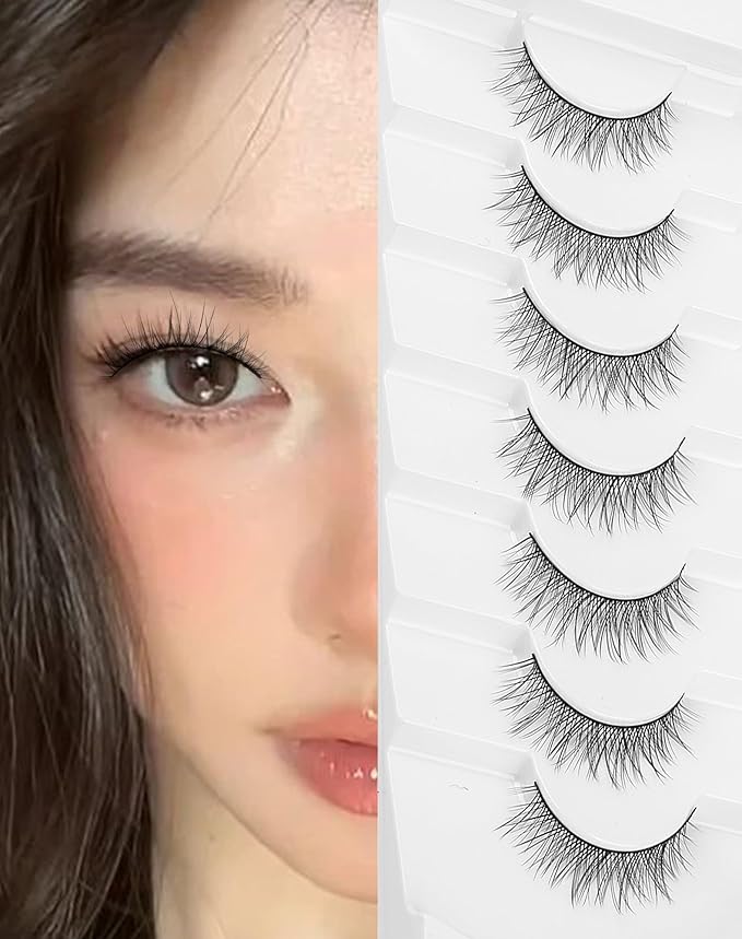 Asian Lashes Natural Wispy Everyday Flared Small Eyelashes Natural Look False Eye Lash korean Fluffy False Eyelash 7 Pairs D33