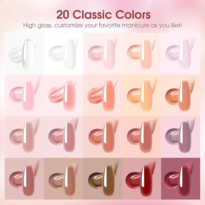 Poly Nail Gel Kit -20 Colors + 76 Nail Art Accessories ROSALIND Nude Clear Poly Nails Gel Kit Starter Kit with Slip Solution Nude Pink Nails Extensions with Mini UV Lamp