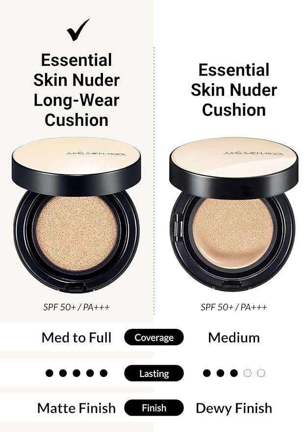 JUNG SAEM MOOL Essential Skin Nuder Longwear Cushion 0.98 Fl Oz (Medium), Refill Included, 24H Lasting Cushion Foundation with High Coverage, Semi-Matte Natural Finish, Korean Foundation Makeup