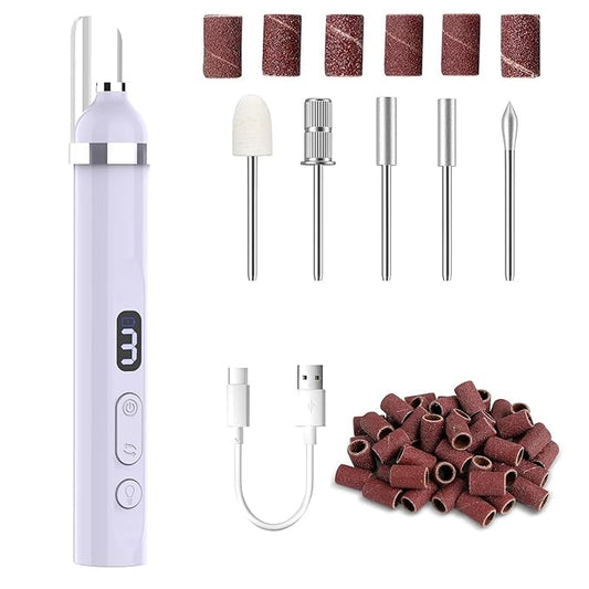 Acrylic Nail Kit, Portable Electric Nail File Set for Acrylic Gel Nails, Manicure Pedicure Tool Nail Drill Bits with Nail Drill Bits Sanding Bands (Purple)