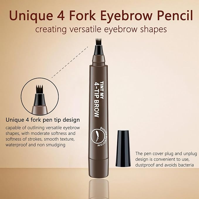 2025 Upgraded Magic Eyebrow Pencil for Women, Long-Lasting Ultra-Fine Tip Waterproof Eye Brow Pencils with 4 Fork, Smudge-Proof Natural Brow Makeup for Women - Gray Brown