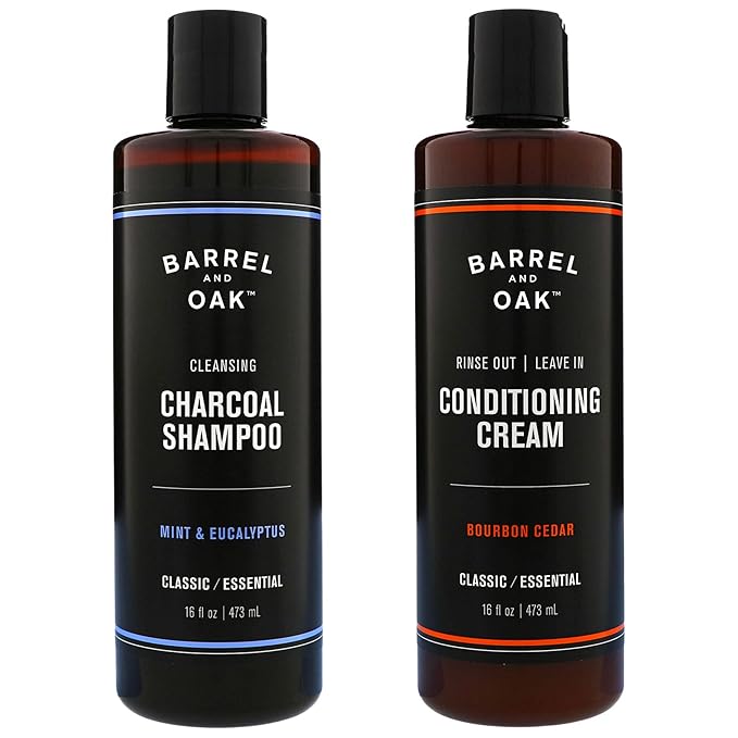 Barrel and Oak - Shampoo & Conditioner Set, Charcoal Shampoo & Rinse Out Leave In Conditioner, Hair Care for Men, Clarifying Shampoo, For Dry Hair, Natural Fragrance, Vegan (16 oz Per Product, 2-Pack)