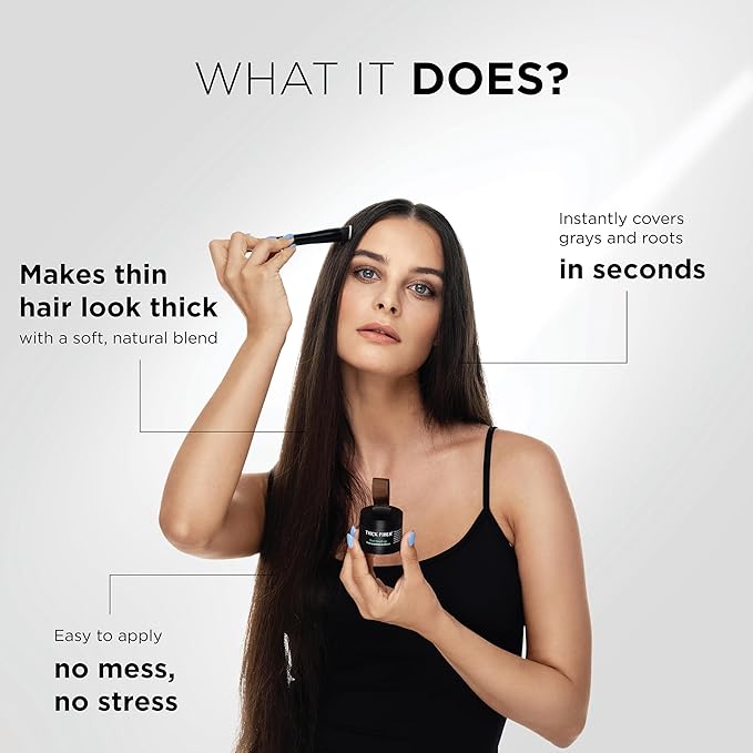 THICK FIBER Root Touch Up Powder - Water & Sweat Resistant Hair Loss Concealer Set for Thinning Hair Women, Includes Brush (Dark Brown)