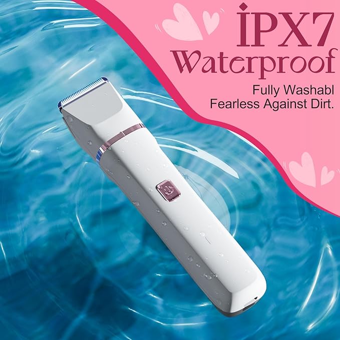 Pubic Hair Trimmer for Women - Electric Razors for Women's Body Groomer, Replaceable Ceramic Blade Heads, Face Hair Remover Head, USB-C&Dock Charging, Waterproof&Easy Cleaning White