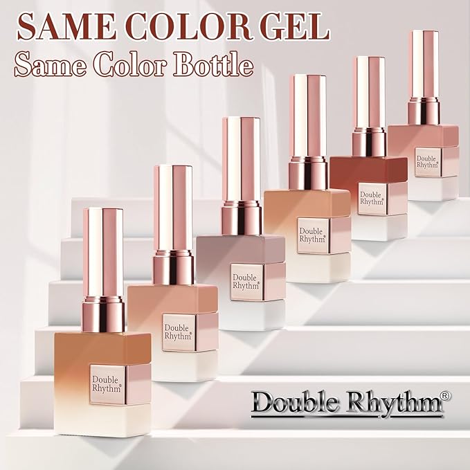 Double Rhythm 6 Pcs 15 ML Gel Polish Set Same Color Same Bottle Soak Off Gel Polish Kit Nail Art Manicure Salon DIY at Home for Women (Translucent Milky Brown Nude Orange Rose Red-T6-1)