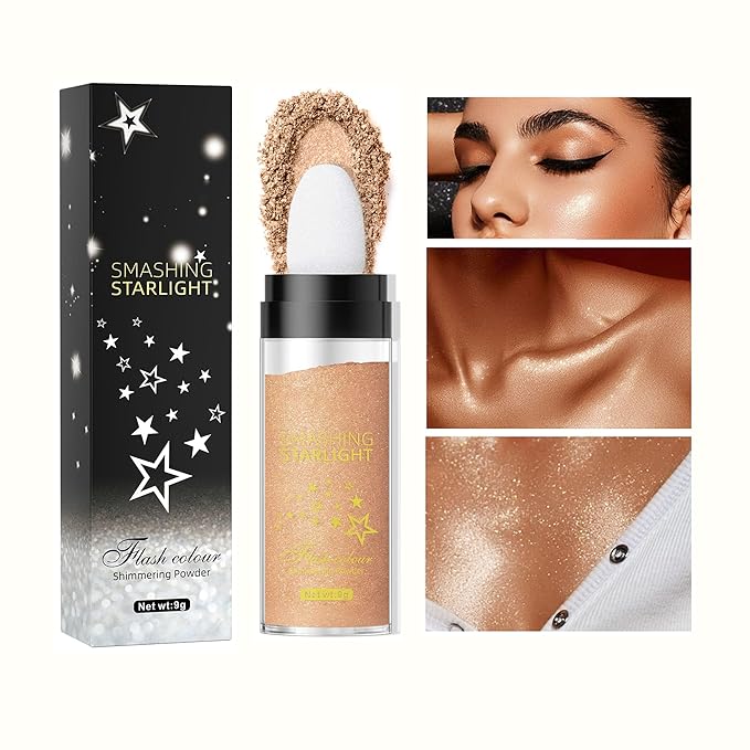 Fairy Highlight Puff Stick Highlight Patting Powder - Multi-Functional Shimmer Powder for Illuminating and Brightening Your Face and Body (#03 Gold Brown)