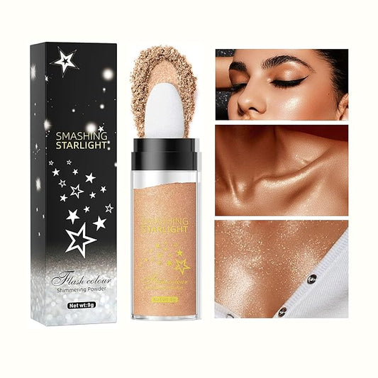Fairy Highlight Puff Stick Highlight Patting Powder - Multi-Functional Shimmer Powder for Illuminating and Brightening Your Face and Body (#03 Gold Brown)