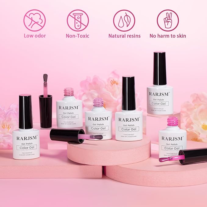 RARJSM Nude Pink Jelly Gel Nail Polish Set 6pcs Clear Crytal Stained Glass Purple Pink Series Transparent Sheer Amber Milky Gel Varnish LED UV Curing Requires Soak off French Manicure Home Salon