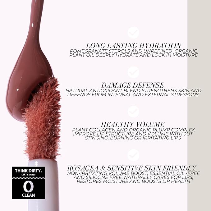 FITGLOW Beauty Lip Colour Serum | Hydrating Lip Gloss | Plumping Anti-Aging Lip Treatment | Natural Shine with Pomegranate Sterols & Collagen | Buildable Color for Dry Chapped Lips | Buff - 10g