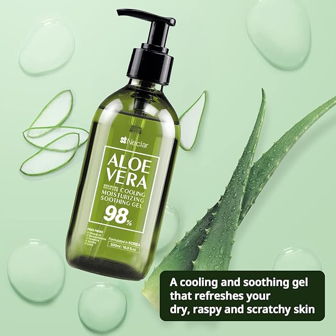 98% Aloe Vera Gel for Face, Skin and Hair - 16.9 oz / 500ml - Pure Aloe Vera Gel for Sunburn Relief - After Sun Care - Sun Burn Moisturizer