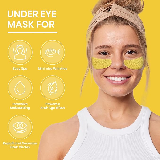 24k Gold Under Eye Patches for Puffy Eyes (7 Pairs) – Gold Foil Under Eye Masks for Dark Circle with Betaine, Hyaluronic Acid – Skincare Eye Bags Patches Treatment for Men & Women