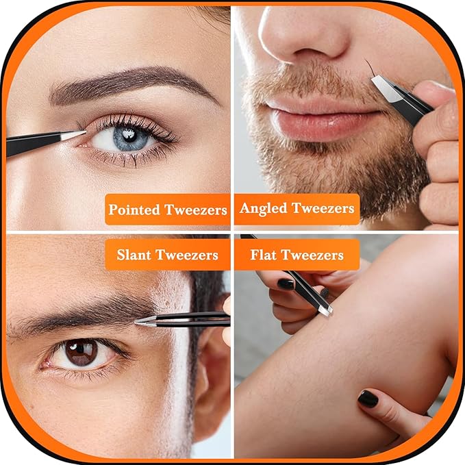 TsMADDTs Tweezers for Men, 8 in 1 Professional Eyebrow Tweezers Kit with Eyebrow Trimmer & Scissors, Razor, Brush, Skin Care Tools