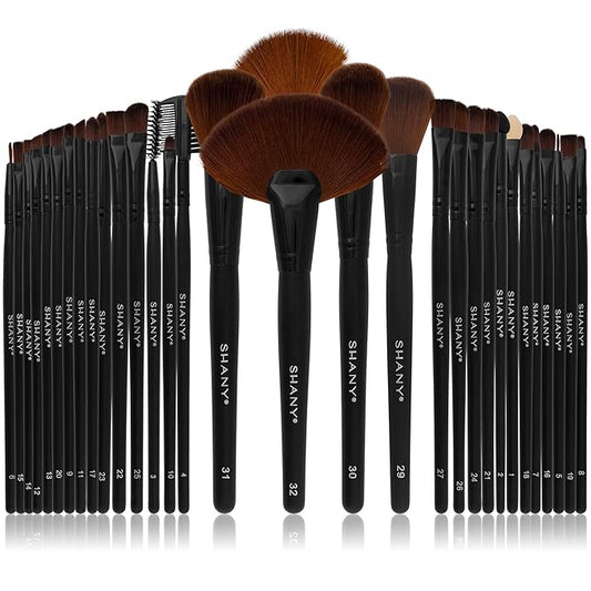 SHANY Makeup Brushes Premium Synthetic Foundation Powder Concealers Eye Shadows Cosmetics Brush Set with Faux Leather Pouch and Instruction sheet, 32 Count