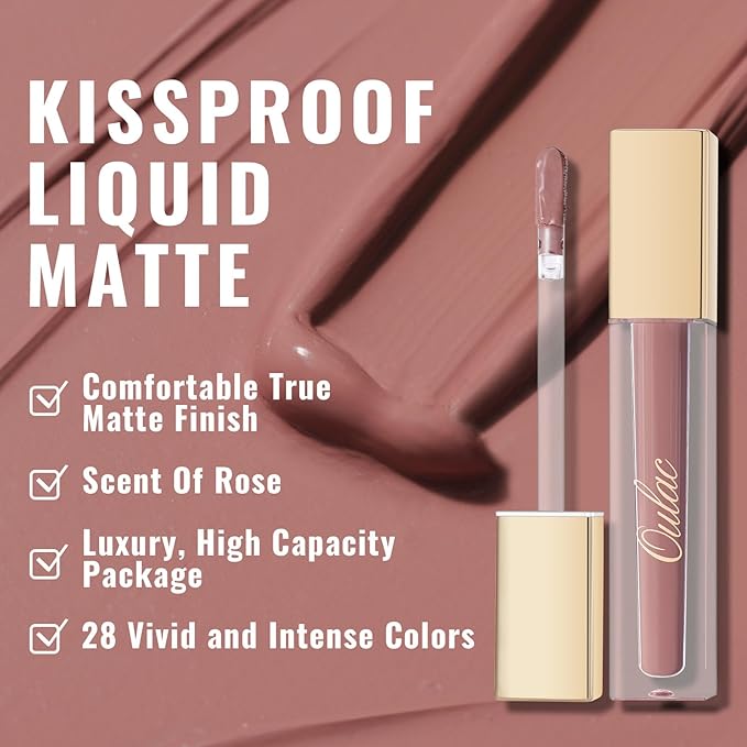 Oulac Matte Liquid Nude Lipstick for Women, Long Lasting Lipstick Waterproof Lip Stain, No Transfer, Creamy High Pigmented Formula with Rose Oil, Vegan & Cruelty-Free M28