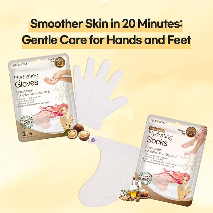 Epielle Hydrating Foot Masks 6 Pairs, Deep Moisturizing Socks for Dry Feet & Cracked Heels, Relieve and Soften with Shea Butter & Jojoba Oil, Korean Skin Care, Spa Set, Self Care Gifts for Women