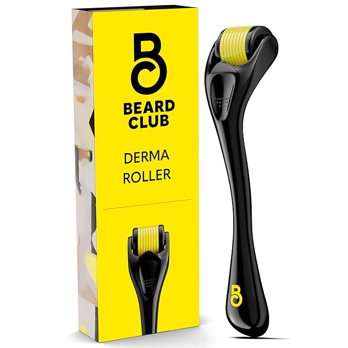 The Beard Club Derma Roller for Face, Body and Scalp - Microneedling for Men and Women with 540 Titanium Microneedles - Beard Roller & Micro Needling Scalp Hair - Black & Yellow
