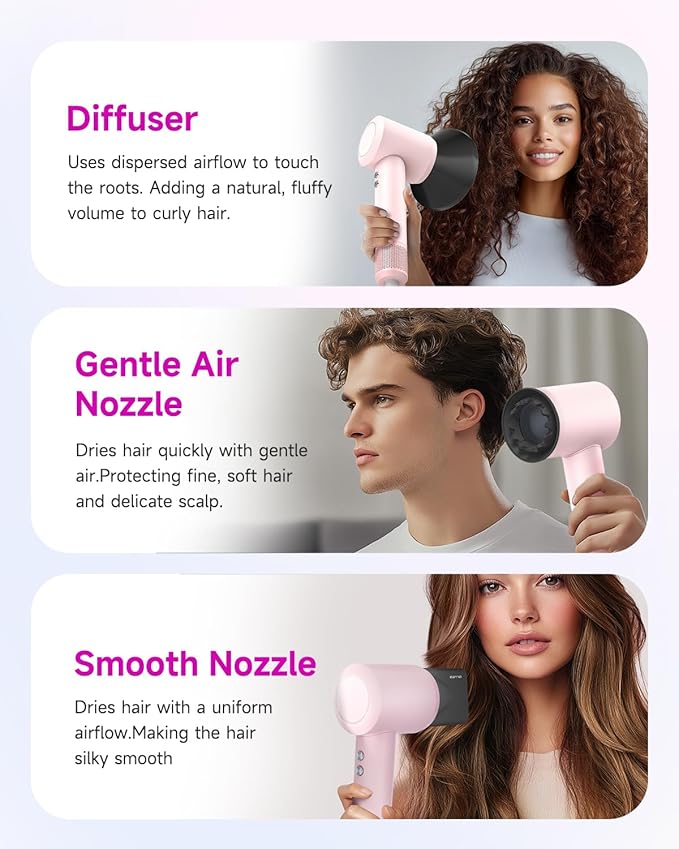 PLUZZ Ionic Hair Dryer with Diffuser, Professional High-Speed Blow Dryer for Women & Men, 110,000 RPM Brushless Motor Fast Drying & Low Noise, Thermo-Control, Lightweight & Compact for Home and Travel