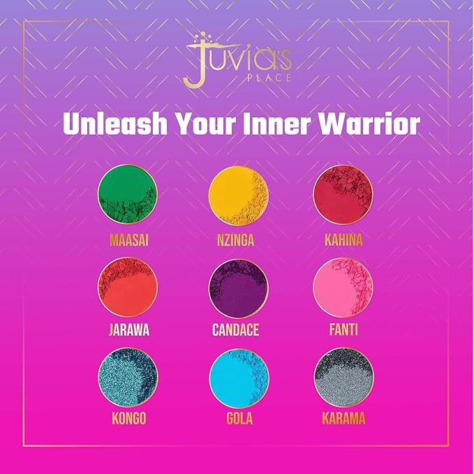 Juvia's Place Palette The Warrior III - Deep Emerald Green, Red, Violet, Cerulean Blue, Shades of 9, Pigmented Makeup Palette Eye Color & Shine