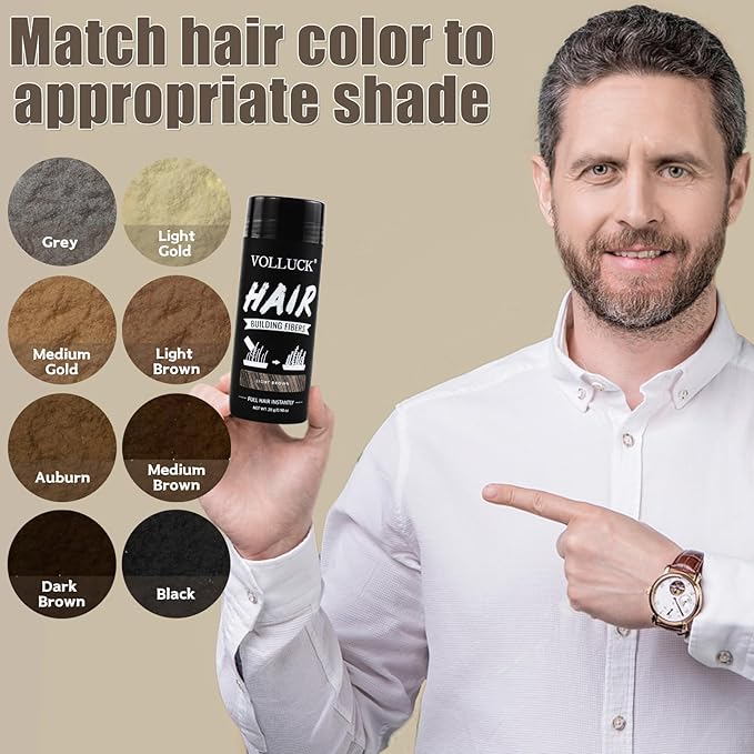 VOLLUCK Hair Fibers for Thinning Hair, Instant Coverage Hair Building Fibers for Women and men, Natural Hair Powder for Conceal Hair Loss 28 g (Light Brown)