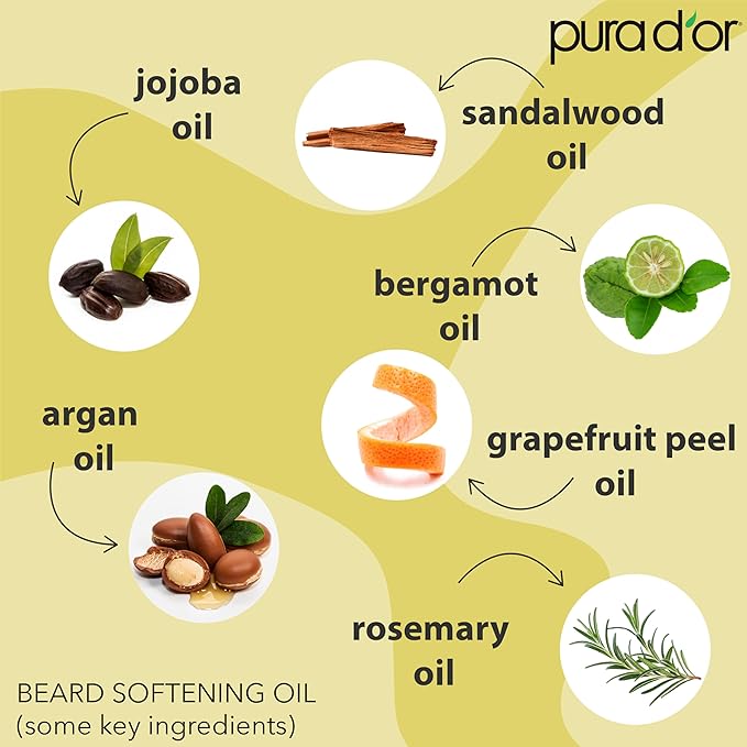 PURA D'OR 4 Oz ORGANIC Beard Softening Oil - Original Sandalwood Scent - Leave-In Conditioner, Argan & Jojoba Oil - Mustache Care & Maintenance, Increase Softness & Strength - Beard Hair, Skin & Face