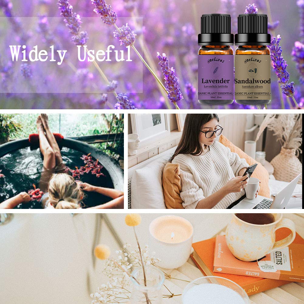 yethious Sandalwood Lavender Essential Oil Set 2 Pack 100% Pure Organic Sandalwood Essential Oil Undiluted Lavender Aromatherapy Oils for Diffuser, Perfume, Soap, Candle Making 2 x 10ML