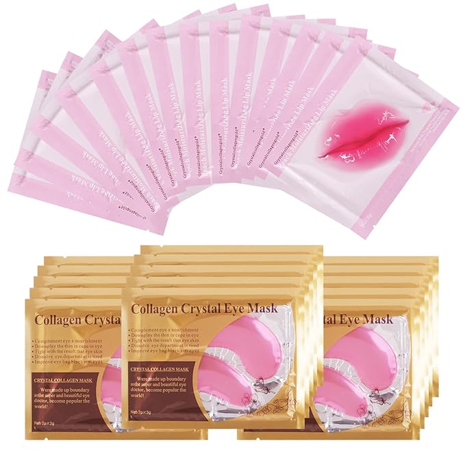 Lip Masks Sheet Moisturizing Crystal Collagen Pink Under Eye Mask Gel Anti-Aging Eye Patches Dark Circle Remover 30 Packs with Box,Pink