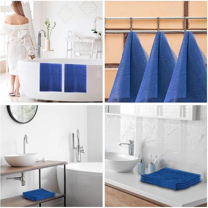 UJFQBH 3 Pieces African Bath Sponge African Net Long Net Bath Sponge Exfoliating Shower Body Scrubber Back Scrubber Skin Smoother,Great for Daily Use (Blue)