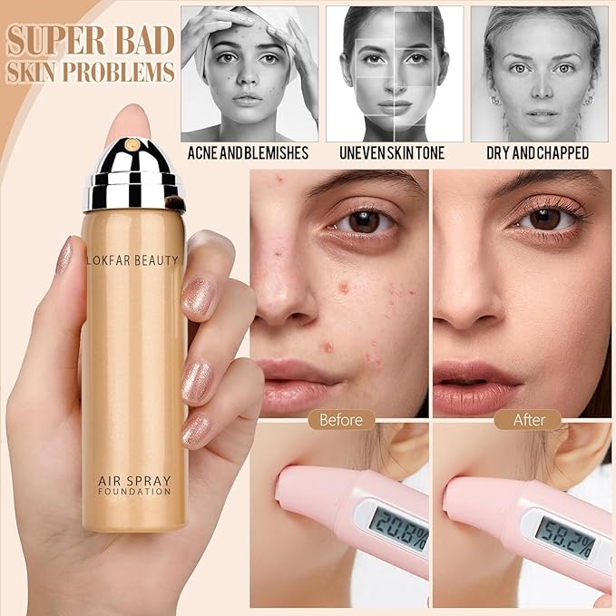 AirBrush Foundation Spray, Silky Mist Foundation Spray Makeup Set with Brush, Full Coverage Foundation for Smooth Radiant Finish, Formula Breathable Lightweight Hydrating | #A06 Pearl
