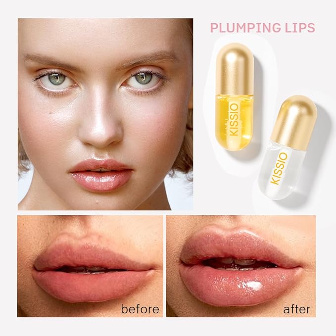 KISSIO Lip Plumper,2 PCS Natural Lip Plumper,Lip Enhancer, Natural Plumping Lip Serum, Lip Plumping Balm,Lip Plumper Pro,Hydrated Beauty Lips 5.5ml, Day And Night