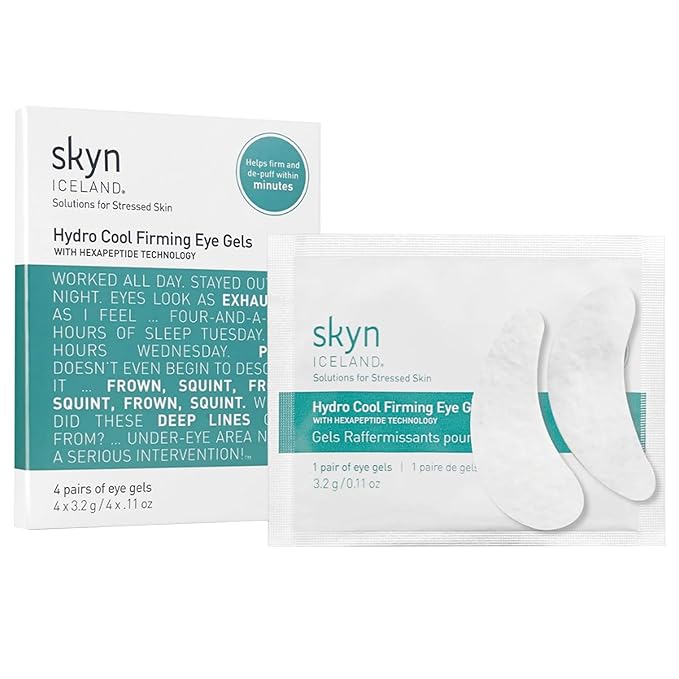 skyn ICELAND Hydro Cool Firming Under Eye Patches, Instant Cooling for Puffy, Tired Eyes with Peptides and Coenzyme Q10, 10 Minute Treatment, Vegan, All Skin Types, 4 Pairs