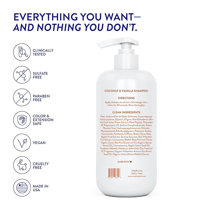 Routine Wellness Anti-Thinning Shampoo for Thinning Hair - Biotin DHT Blocker Women & Men - Color Safe Shampoo for Hair Loss & Healthy Hair - Coconut & Vanilla - 14oz