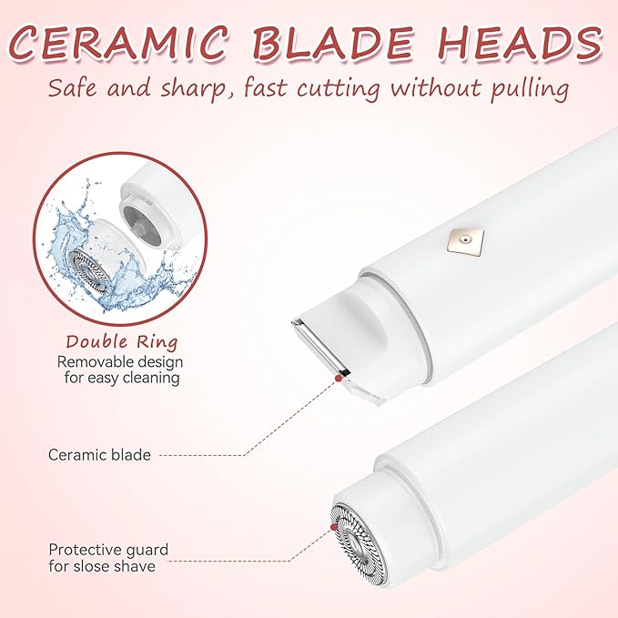 Bikini Trimmer for Women - 2 in 1 Electric Body Hair Trimmer for Silky Skin, Cordless Body Shaver for Travel, IPX7 Waterproof & Easy to Clean, Replaceable Ceramic Blade Heads (White)