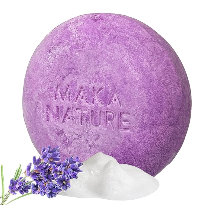 Maka Nature Low-Carbon Shampoo Bar | Korean K-Beauty Haircare with Natural Ingredients for Scalp & Hair Types | Vegan, Eco-Friendly, pH balanced, 3.35oz (Lavender)