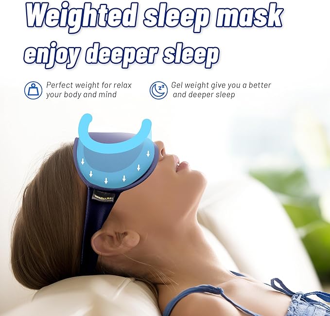 Cooling Gel 3D Sleep Eye Mask-Weighted Blackout Sleep Mask & Cold Compress for Dark Circles, Dry Eyes, and Puffiness - Comfortable, Eyelash-Friendly, Reusable for Relaxing Sleep -Blue